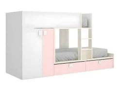 Beliche Com Armário Integrado De 2 X 90 X 190 Cm Cor Branco, Natural E Rosa - Juanito