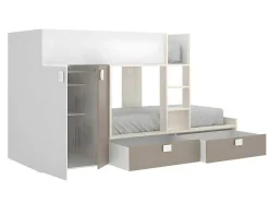Beliche Com Armário Integrado De 2 X 90 X 190 Cm Cor Branco, Natural E Taupe - Juanito