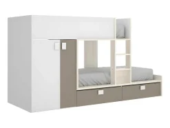 Beliche Com Armário Integrado De 2 X 90 X 190 Cm Cor Branco, Natural E Taupe - Juanito