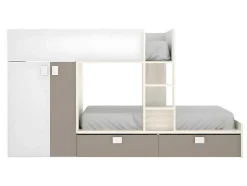 Beliche Com Armário Integrado De 2 X 90 X 190 Cm Cor Branco, Natural E Taupe - Juanito