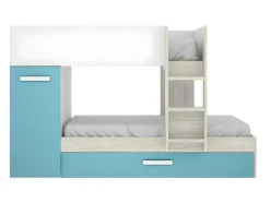 Beliche Com Gaveta Cama Dupla E Com Espacos De Arrumação 3X90X190 Cm Cor Branco, Natural E Azul - Anthony