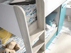 Beliche Com Gaveta Cama Dupla E Com Espacos De Arrumação 3X90X190 Cm Cor Branco, Natural E Azul - Anthony