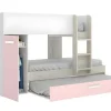 Beliche Com Gaveta Cama Dupla E Com Espacos De Arrumação 3X90X190 Cm Cor Branco, Natural E Rosa - Anthony