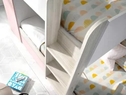 Beliche Com Gaveta Cama Dupla E Com Espacos De Arrumação 3X90X190 Cm Cor Branco, Natural E Rosa - Anthony