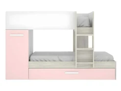 Beliche Com Gaveta Cama Dupla E Com Espacos De Arrumação 3X90X190 Cm Cor Branco, Natural E Rosa - Anthony