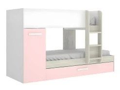 Beliche Com Gaveta Cama Dupla E Com Espacos De Arrumação 3X90X190 Cm Cor Branco, Natural E Rosa - Anthony