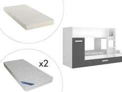 Beliche Com Gaveta Cama Dupla E Com Espacos De Arrumação 3X90X190 Cm Cor Antracite E Branco + Colchões - Anthony