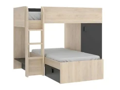 Beliche Reversivel De 2 X 90 X 190 Cm Com Espacos De Arrumação Integrados Cor Carvalho E Antracite - Ricardo