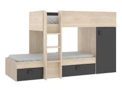 Beliche Reversivel De 2 X 90 X 190 Cm Com Espacos De Arrumação Integrados Cor Carvalho E Antracite - Ricardo