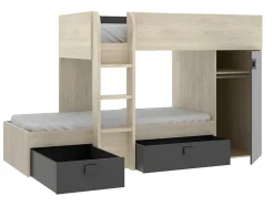 Beliche Reversivel De 2 X 90 X 190 Cm Com Espacos De Arrumação Integrados Cor Carvalho E Antracite - Ricardo