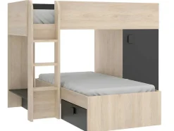 Beliche Reversivel De 2 X 90 X 190 Cm Com Espacos De Arrumação Integrados Cor Carvalho E Antracite + Colchão - Ricardo