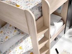 Beliche Reversivel De 2 X 90 X 190 Cm Com Espacos De Arrumação Integrados Cor Carvalho E Antracite + Colchão - Ricardo