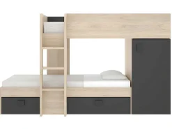 Beliche Reversivel De 2 X 90 X 190 Cm Com Espacos De Arrumação Integrados Cor Carvalho E Antracite + Colchão - Ricardo