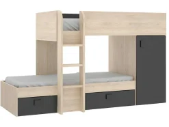 Beliche Reversivel De 2 X 90 X 190 Cm Com Espacos De Arrumação Integrados Cor Carvalho E Antracite + Colchão - Ricardo