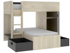 Beliche Reversivel De 2 X 90 X 190 Cm Com Espacos De Arrumação Integrados Cor Carvalho E Antracite + Colchão - Ricardo