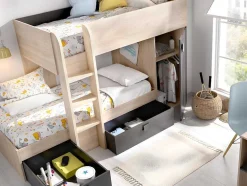 Beliche Reversivel De 2 X 90 X 190 Cm Com Espacos De Arrumação Integrados Cor Carvalho E Antracite + Colchão - Ricardo