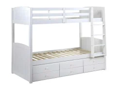 Beliche Separavel De 2 X 90 X 190 Cm Com Espacos De Arrumação Em Pinho Branco + Colchão - Anchise Ii