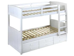 Beliche Separavel De 2 X 90 X 190 Cm Com Espacos De Arrumação Em Pinho Branco + Colchão - Anchise Ii