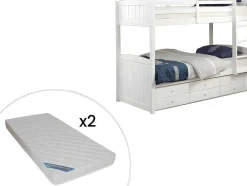 Beliche Separavel De 2 X 90 X 190 Cm Com Espacos De Arrumação Em Pinho Branco + Colchão - Anchise Ii