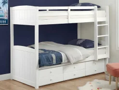 Beliche Separavel De 2 X 90 X 190 Cm Com Espacos De Arrumação Em Pinho Branco + Colchão - Anchise Ii