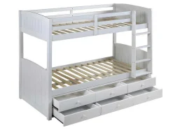 Beliche Separavel De 2 X 90 X 190 Cm Com Espacos De Arrumação Em Pinho Branco + Colchão - Anchise Ii
