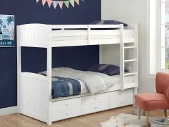 Beliche Separavel De 2 X 90 X 190 Cm Com Espacos De Arrumação Em Pinho Branco + Colchão - Anchise Ii