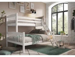Beliche Triplo Duplo Duplo Infantil Em Madeira Macica 190X90/190X135 - Cor Branca