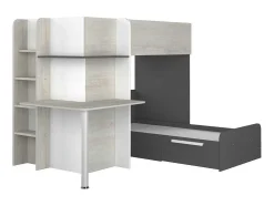 Beliche 2 X 90 X 190 Cm Com Secretária Cinza, Branco E Preto - Samuel
