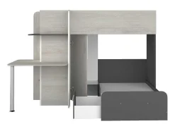 Beliche 2 X 90 X 190 Cm Com Secretária Cinzento, Branco E Preto + Colchão - Samuel