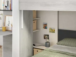 Beliche 2 X 90 X 190 Cm Com Secretária Cinzento, Branco E Preto + Colchão - Samuel