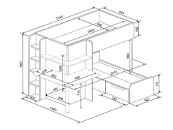 Beliche 2 X 90 X 190 Cm, Com Secretária, Cinzento, Branco E Cor-De-Rosa - Samuel