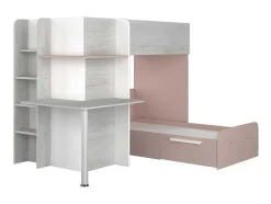 Beliche 2 X 90 X 190 Cm, Com Secretária, Cinzento, Branco E Cor-De-Rosa - Samuel