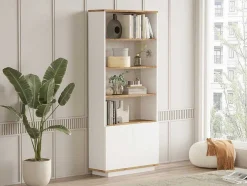 Biblioteca Com 2 Portas E 4 Nichos Natural Claro E Branco - Lotula