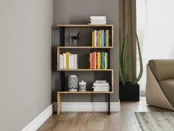 Biblioteca Com 3 Prateleiras Em Metal Natural Claro E Preto - Roveni