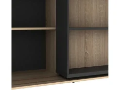 Biblioteca De Correr Com 18 Nichos Natural E Antracite - Prali