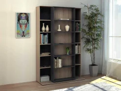 Biblioteca De Correr Com 18 Nichos Natural E Antracite - Prali
