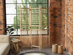 Biombo Com 3 Paineis Em Madeira De Teca De C. 140 X A 180 Cm Cor Natural - Baguio