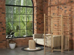 Biombo Com 3 Paineis Em Madeira De Teca De C. 140 X A 180 Cm Cor Natural - Baguio