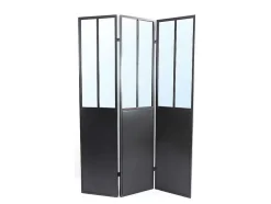 Biombo Espelho Atelier Industrial Em Metal De A. 180 X C. 122 Cm Cor Preto - Coventry