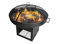 Brasero De Jardin Avec Couvercle Et Rangement En Acier Noir