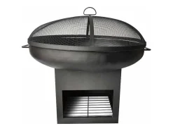 Brasero De Jardin Avec Couvercle Et Rangement En Acier Noir