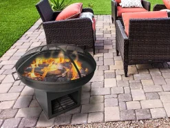 Brasero De Jardin Avec Couvercle Et Rangement En Acier Noir