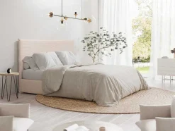 Cabeceira De Cama 180 Cm Veludo Canelado Bege - Ambrilia