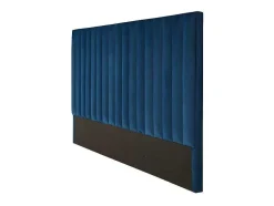 Cabeceira De Cama Com Costuras Verticais De 160 Cm Em Veludo Cor Azul-Escuro - Sarah
