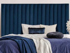 Cabeceira De Cama Com Costuras Verticais De 160 Cm Em Veludo Cor Azul-Escuro - Sarah