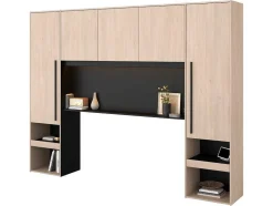 Cabeceira De Cama Com Guarda-Roupa E Com Leds De C265 Cm Cor Natural E Preto - Velona