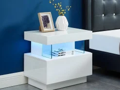 Cabeceira Fabio - Mdf Lacado Branco - Leds - 1 Gaveta E 1 Nicho