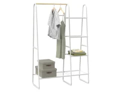 Cabide De Roupa Com 5 Prateleiras Para Lingerie De C100 Cm Em Metal Branco E Madeira De Faia - Dogu