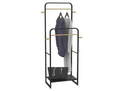 Cabide De Roupa Duplo De C65 Cm Em Metal Preto E Madeira De Faia - Selin