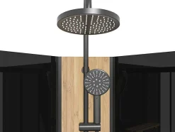 Cabine De Duche De Hidromassagem Em Quarto De Circulo Com Painel De Bambu Preto C90 X L90 X A225 Cm - Tiloma